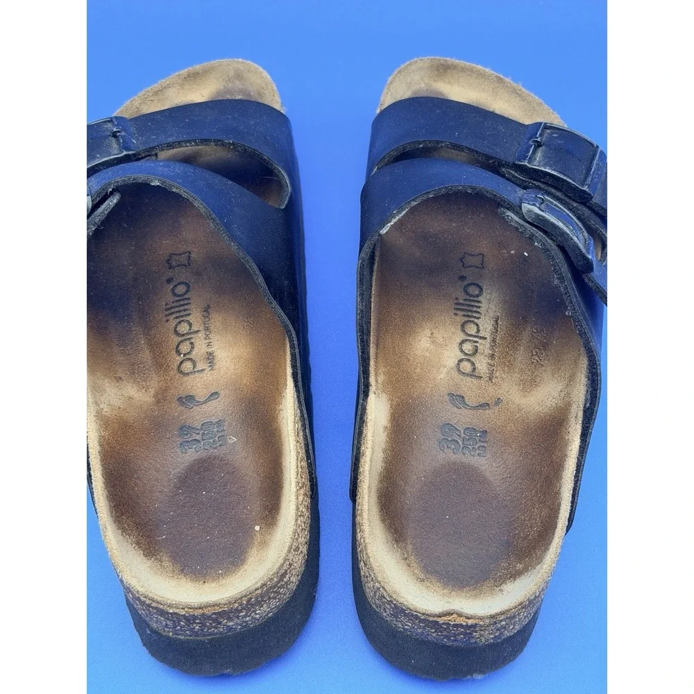 Papillio Birkenstock Sandals Women 8 EU 39 Black Narrow Two Strap Buckle